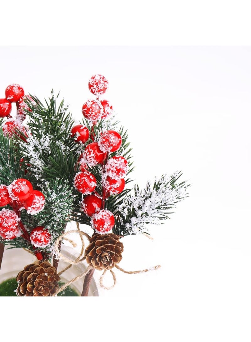 SYOSI 10 Pcs Christmas Berries Pine Cones for DIY Crafts-Christmas Tree Picks Spray Evergreen Artificial Pine Branches Holly Stem, Xmas Garland Décor, Gift Wrap Embellishment (Red) - Image 4